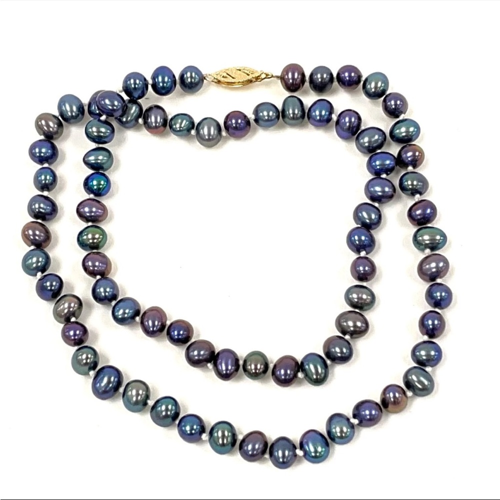 5mm Peacock Pearl 16" Choker Necklace w/14K Gold Clasp - 17.47g, Broken Clasp